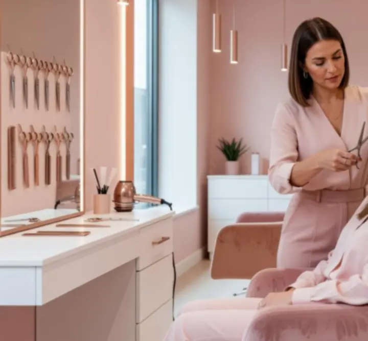 Stylist creating a precision haircut in a modern salon setting